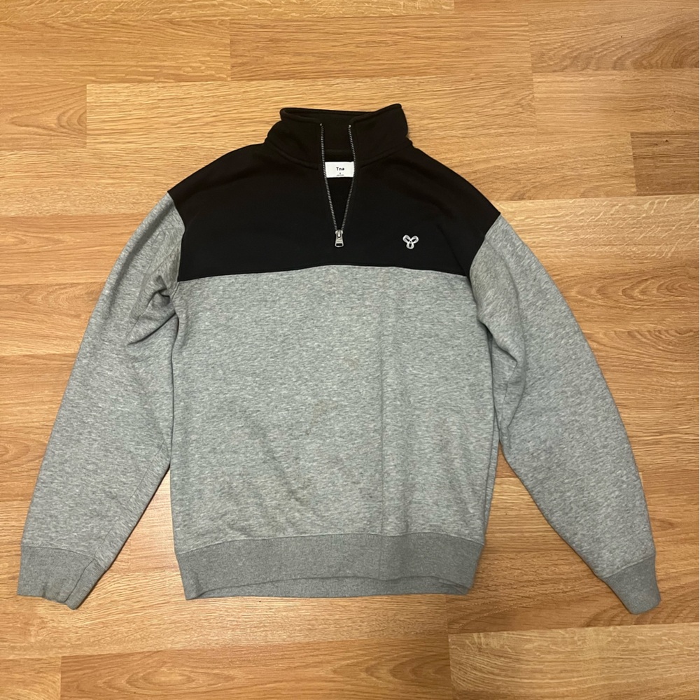 TNA Gray and Black Half-Zip Sweater